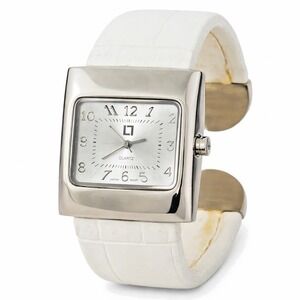 Lori Greiner White Cuff Bangle Watch Silver Rectangle Quartz Japan Movt